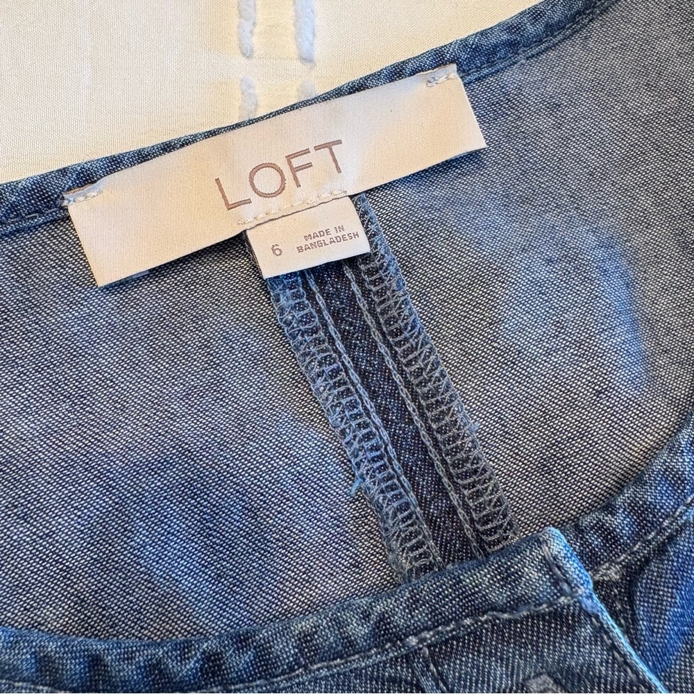 LOFT Chambray Button-Front Belted Midi Dress Ruff… - image 2